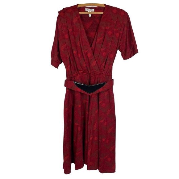 Vintage Dresses & Skirts - Vintage Michael Blair Red Woven A-Line Belted Dress - Women’s 14